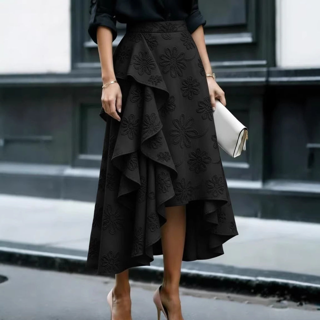 Wavy Edge Elegant Style Personality Mid-length Skirt