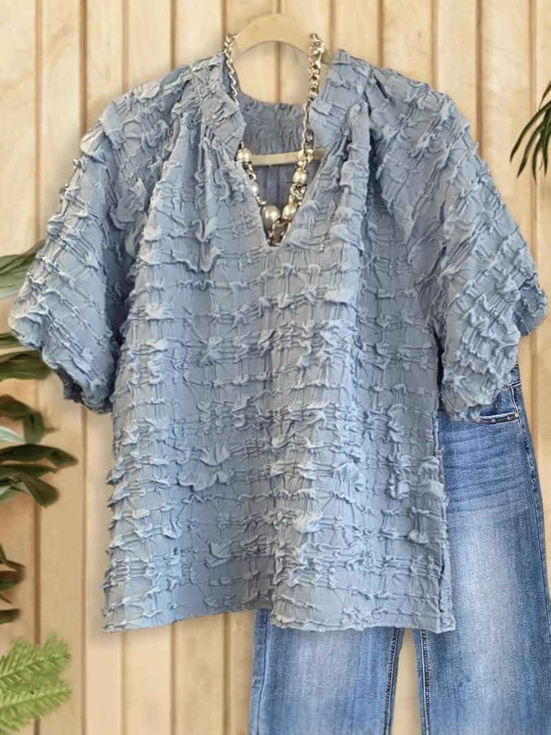 Women's Summer Casual Style Solid Color Building Blocks Blouse