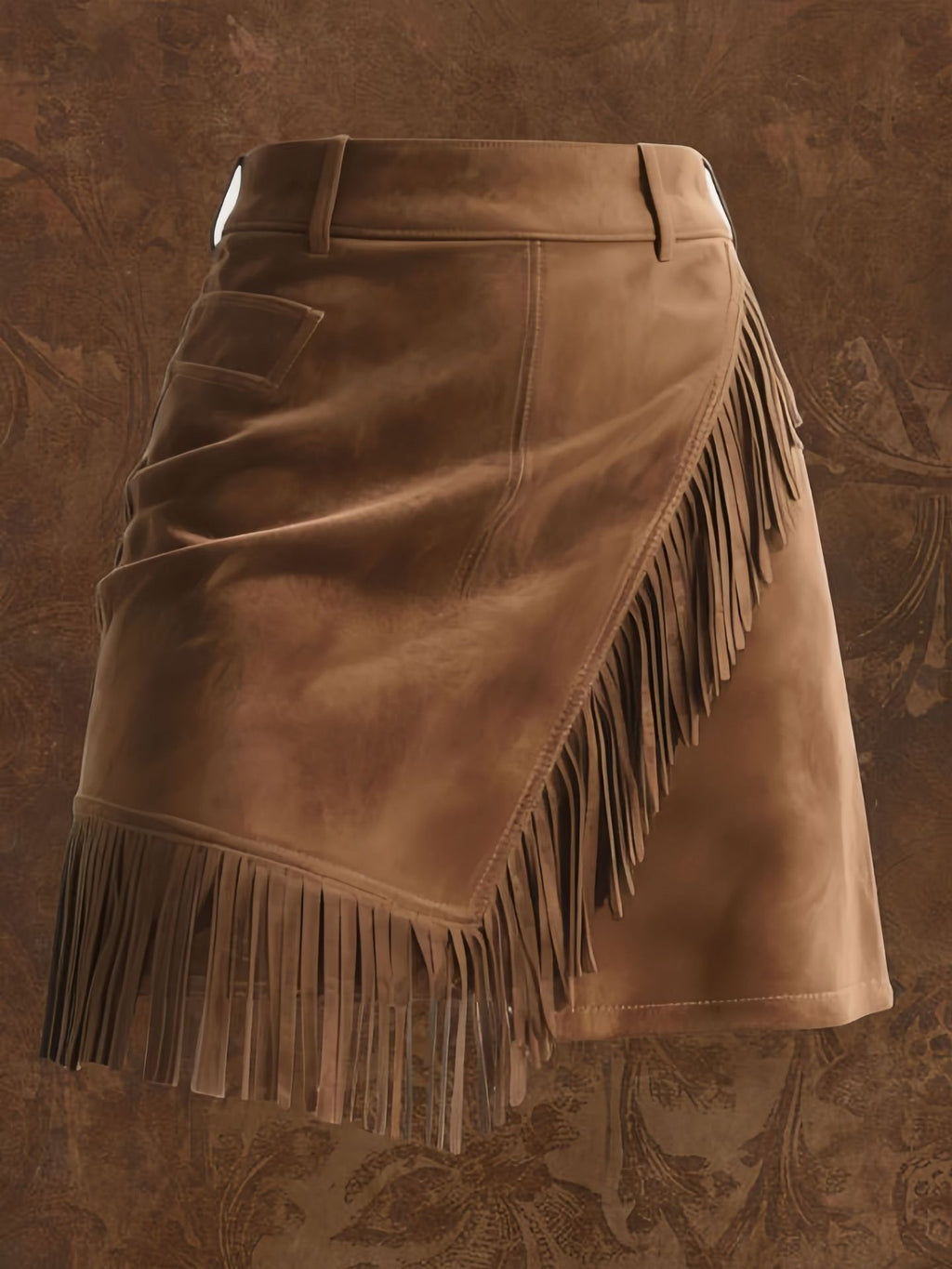 Women's Retro Western Style Suede Casual Asymmetric Tassel Hem Skirt