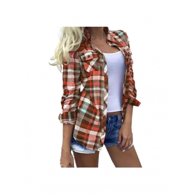 Women's Patchwork Stand-up Collar Long Sleeve Straight Tops