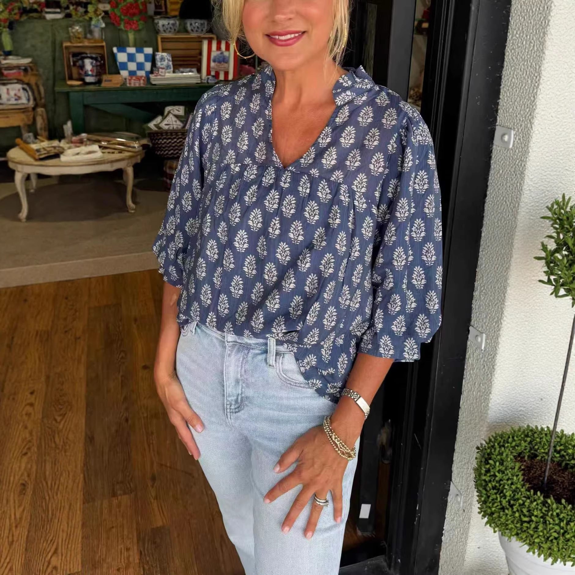 Women's Shirt Summer Trendy Sleeve Printed Pattern Blouse