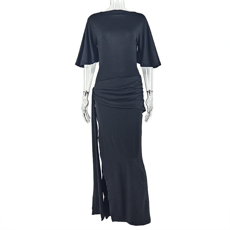 Women's Backless Sexy Pleated Loose Hip Split Long Skirts