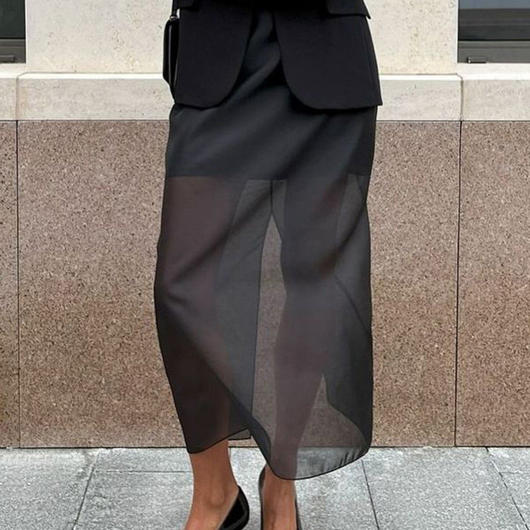 Women's Fashionable Black Mesh Design High Waist Skirts