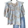 Printing Color Contrast Retro Loose Stitching Long Sleeve Shirt Blouse