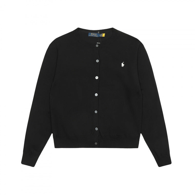 Color Round Neck Basic Pony Embroidered Knitted Long Women's Sweater