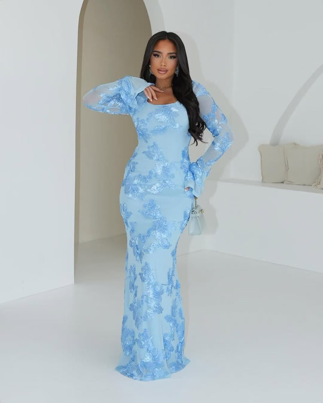 Backless Flared Sleeve Sheath Sexy Fashion Dress