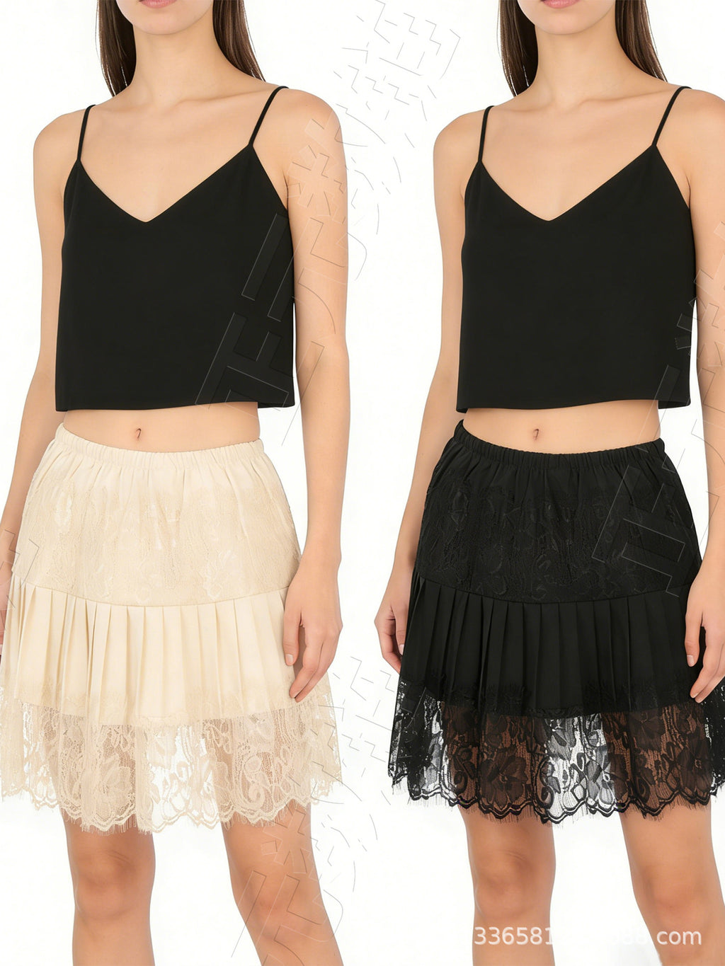 2 Piece Set Ballet Style Hem Fashion Lace Stitching Layered Skirt