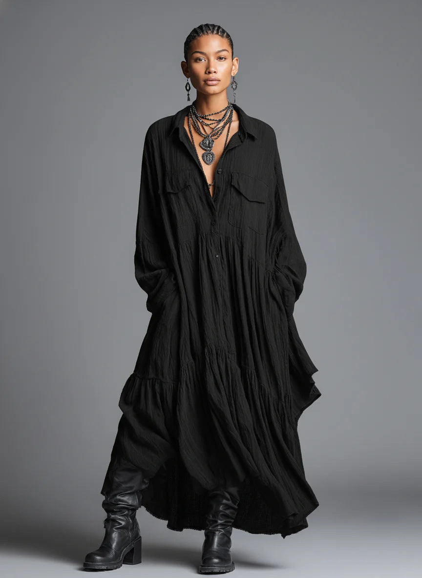 Women's Loose Pleated Long Sleeve Shirt For Dress