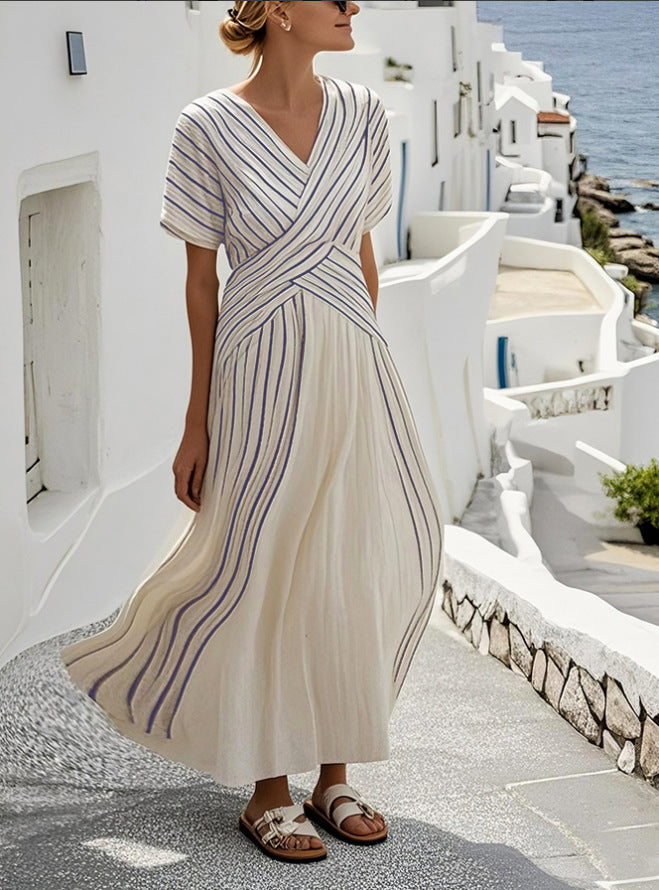 Slouchy Elegant Women's Loose Striped Printed Dress