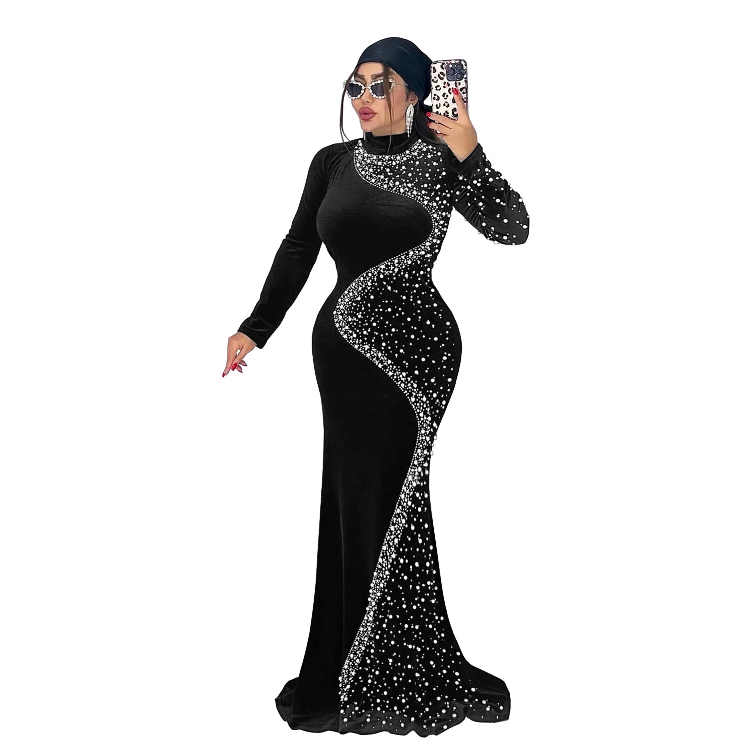 Women's Fashion Wear Elegant Veet Rhinestone Dress