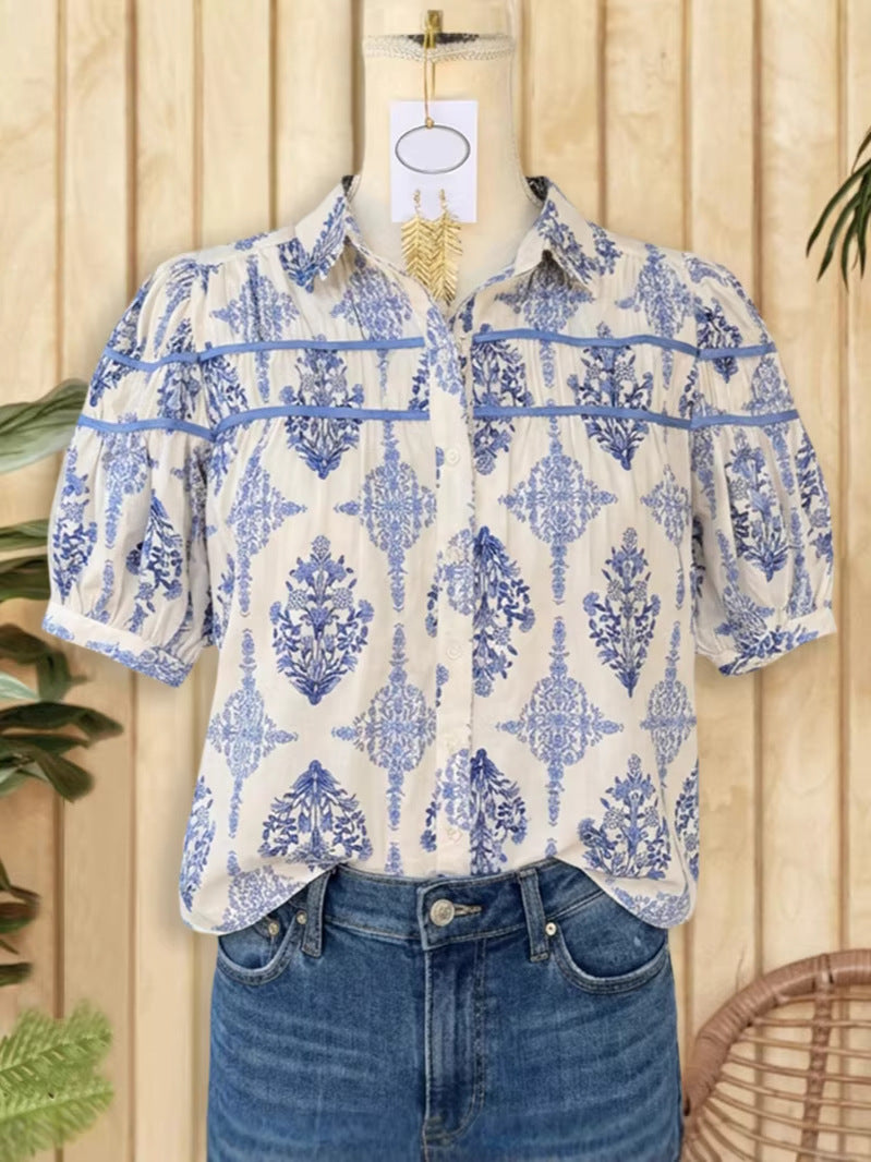 Graceful Women's Shirt Printed Floral Loose Blouse