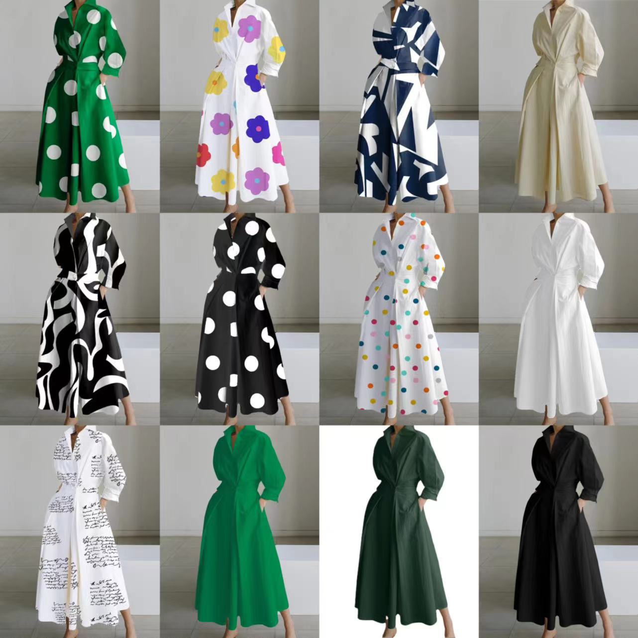 Commute Fashion Collar Lining Elastic Waist Dress