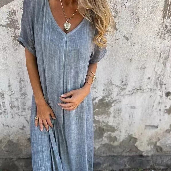 Women's Spring Fashion Cotton Linen Collar Dress