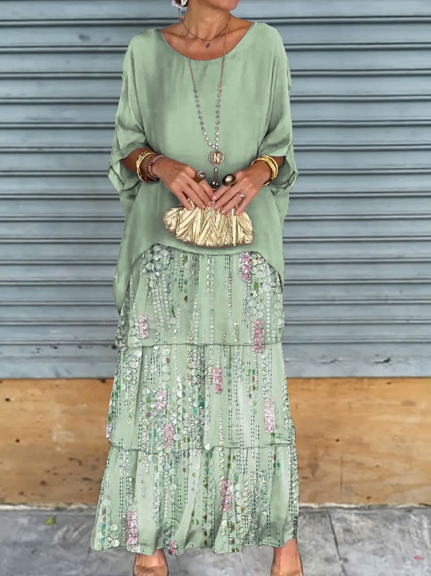 Fashion Chiffon Mesh Batwing Sleeve Long Dress