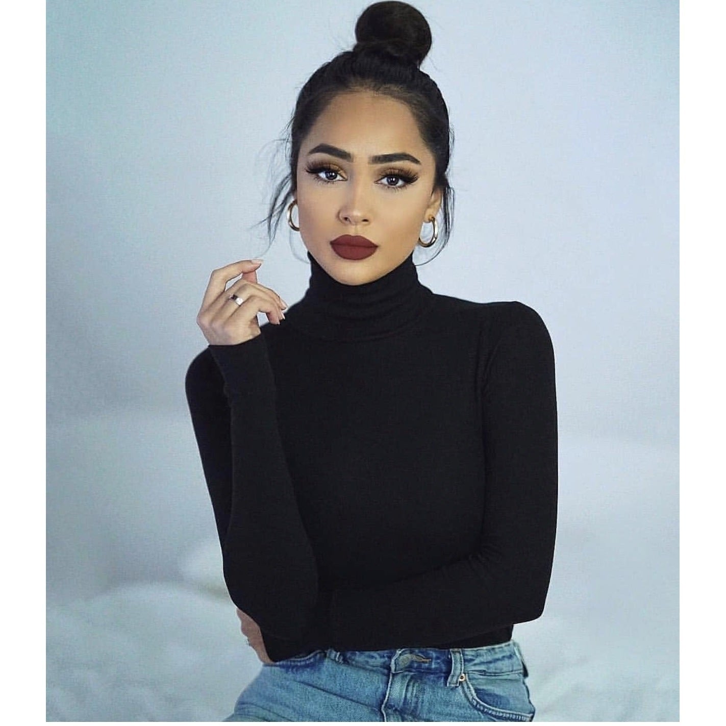 Women's Tight Stretch Turtleneck Long-sleeved Solid Color Thread Slim Bottoming Women's T-shirt