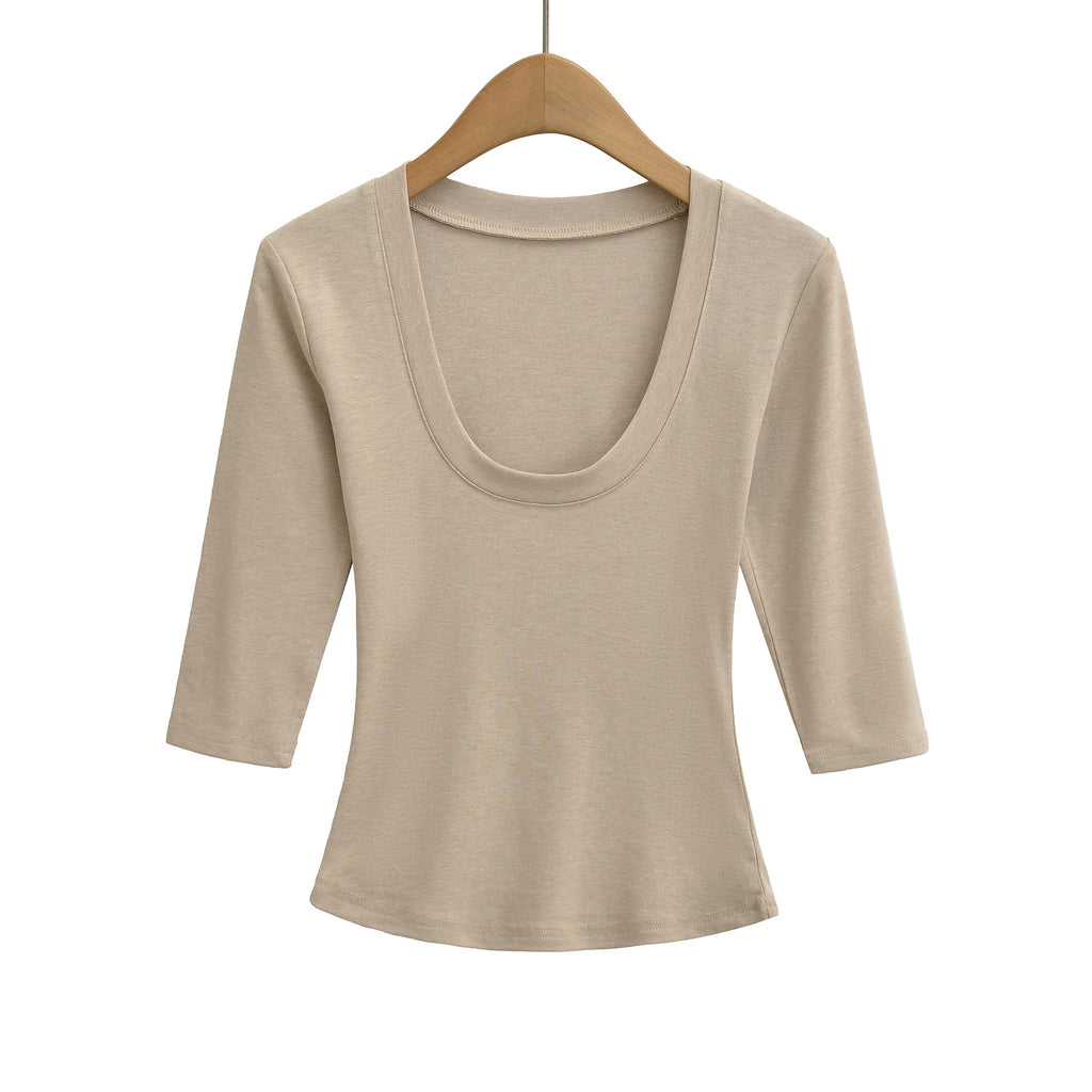 Women's Color Half Sleeves Knitted Inner Match Bottoming Women's T-shirt