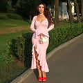 Women's Fashion Sexy Bell Sleeve Ruffled Slit Dress