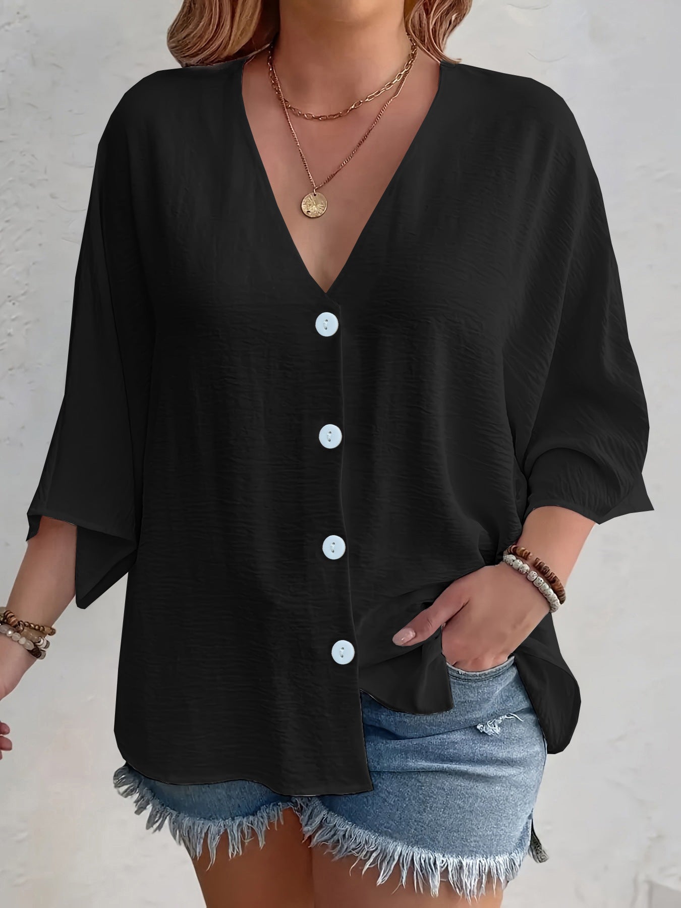 Women's Buttons Ice Silk Wrinkle Solid Color Clothing