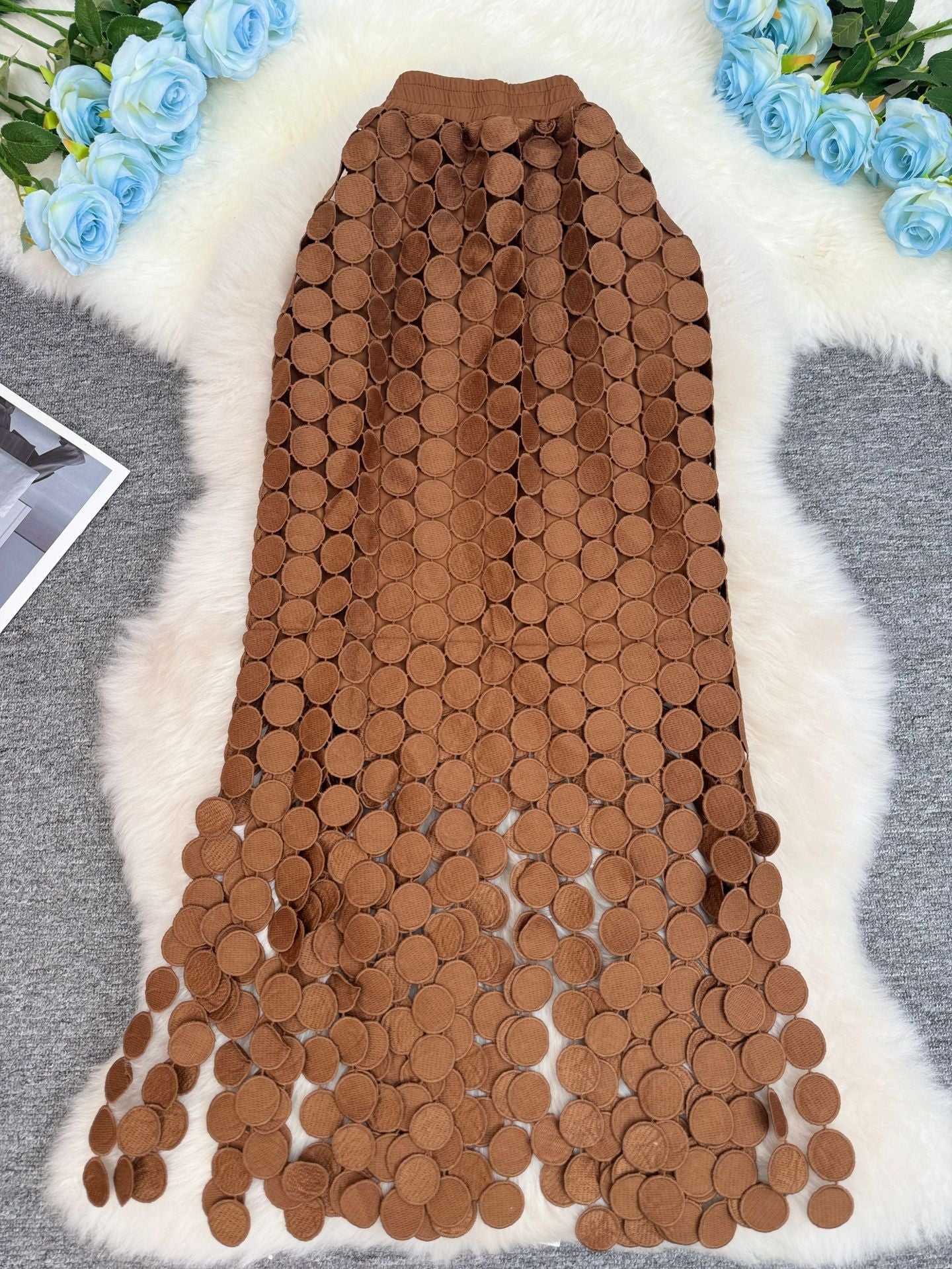 Hollow Dot Tassel Straight Design Sense Sheath Long Skirt