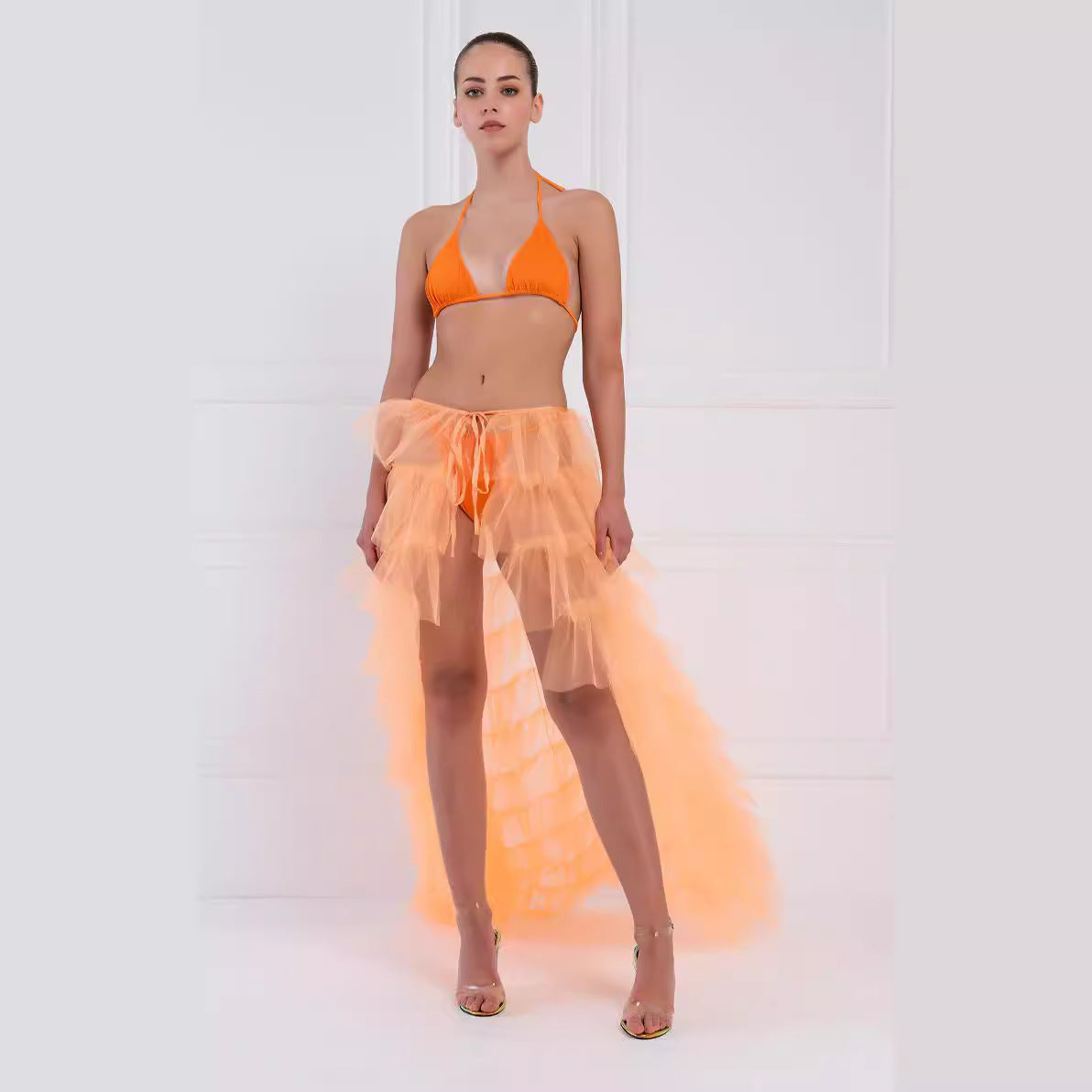 Elegant Mesh Pleated High Waist Large Skirt