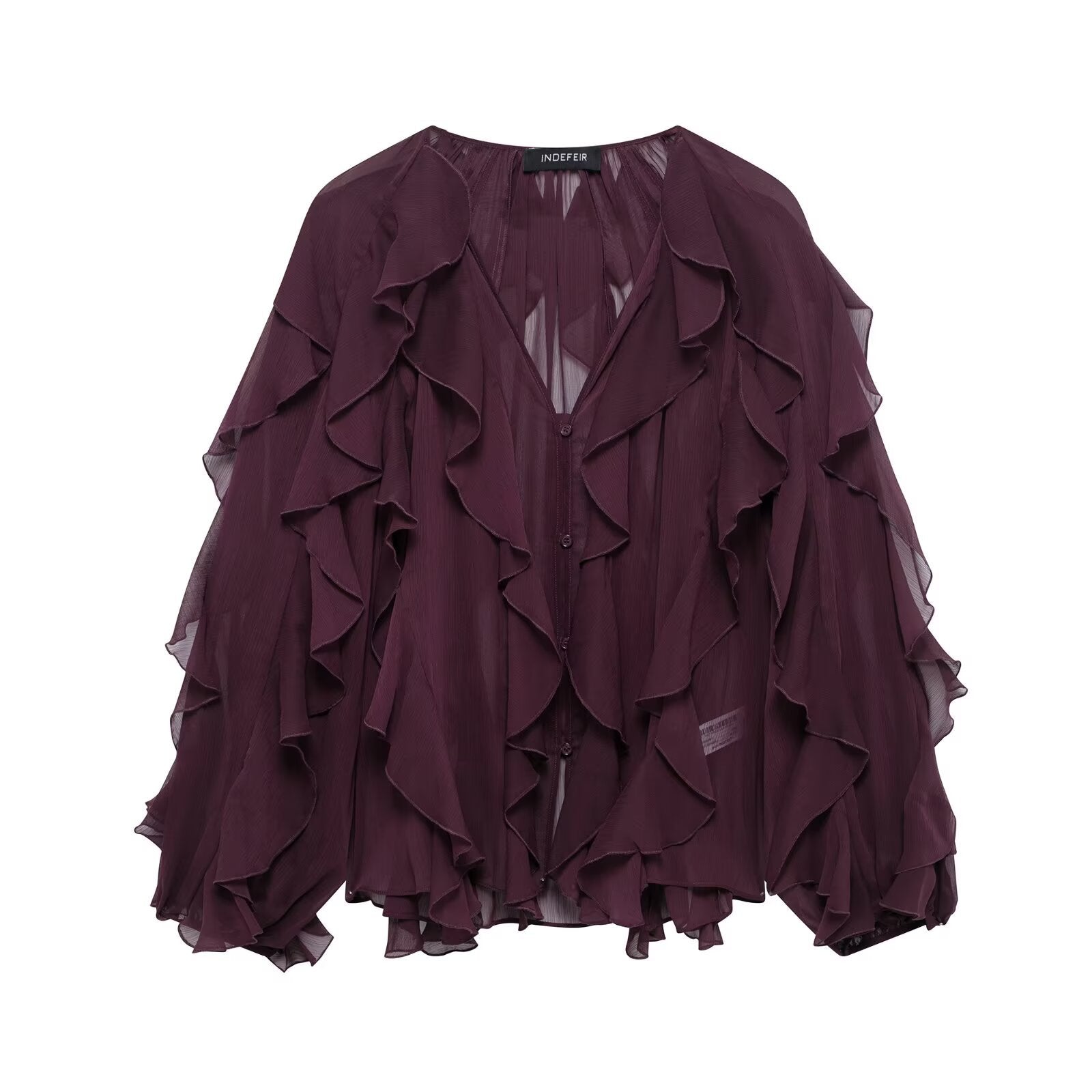 Women's Collar Laminated Decoration Shirt Long Sleeve Blouse