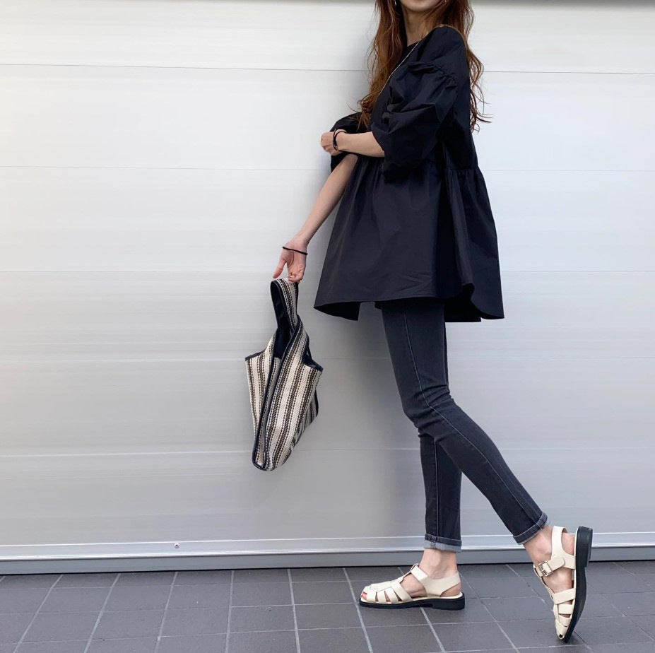 Front Back Wearable Loose Lantern Sleeve Blouse