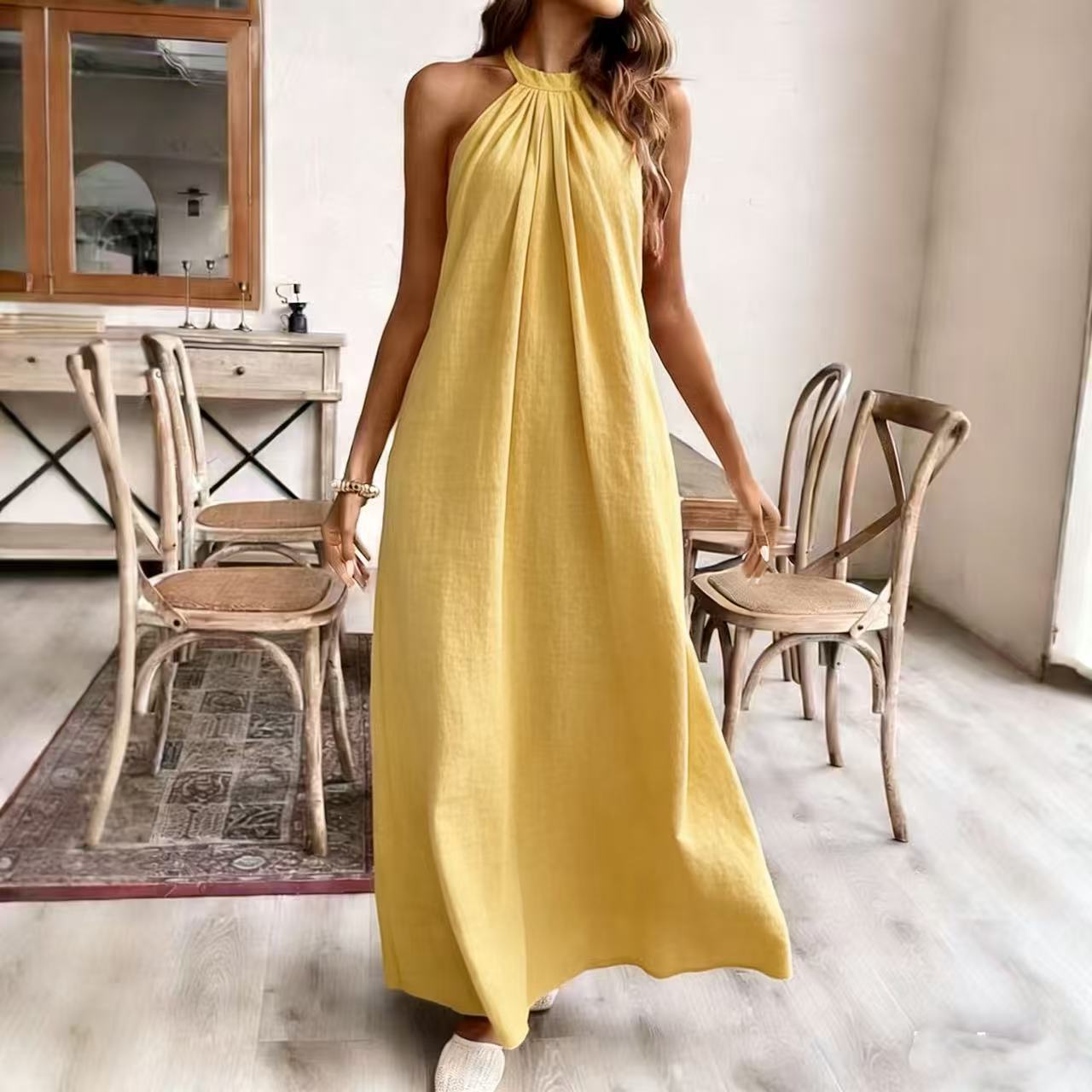 Summer Solid Color Loose Fashion Halter Dress