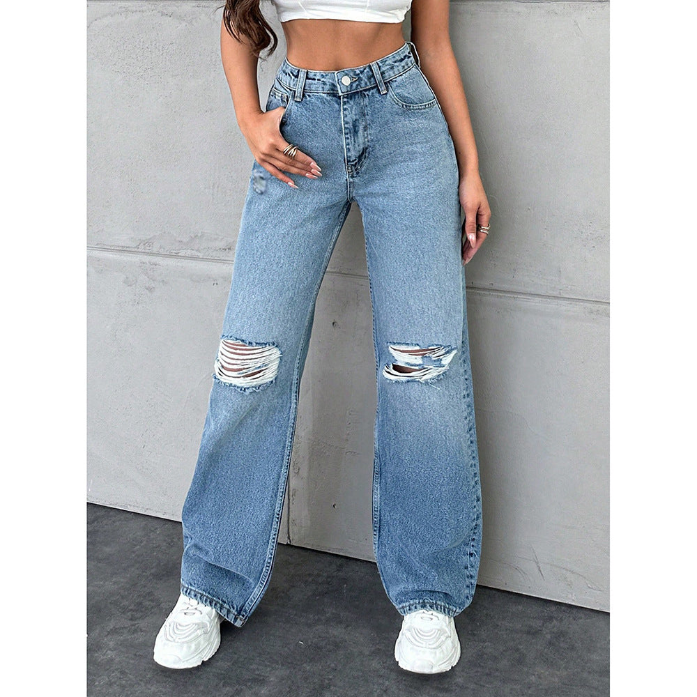 Women's Washed Casual Loose Trendy Long Jeans