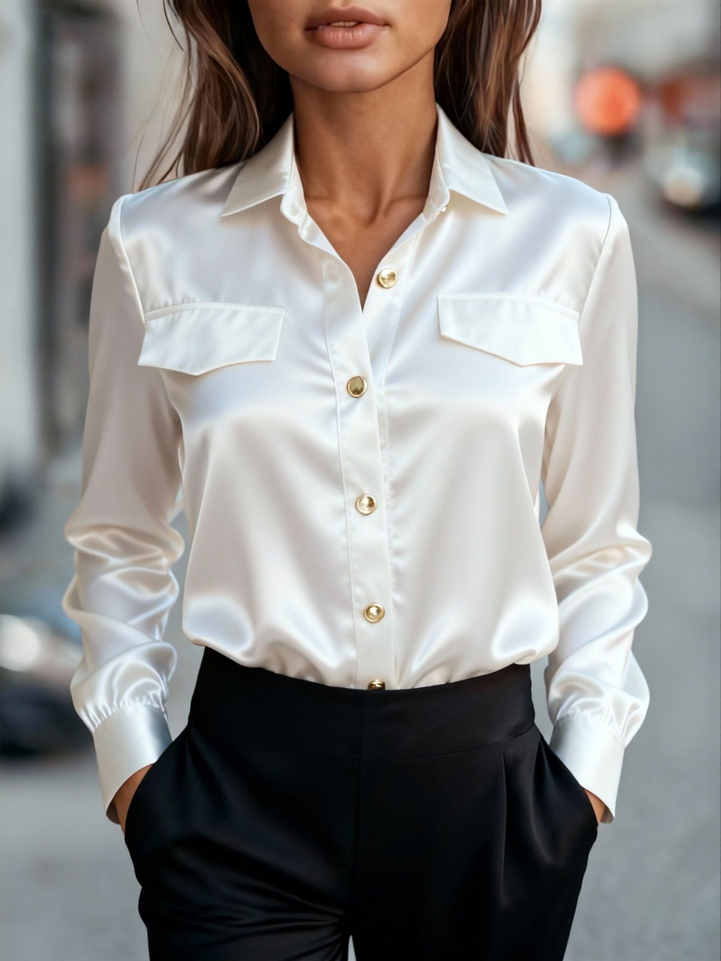 Women's Shirt Long Sleeve Lapel Button Clothing