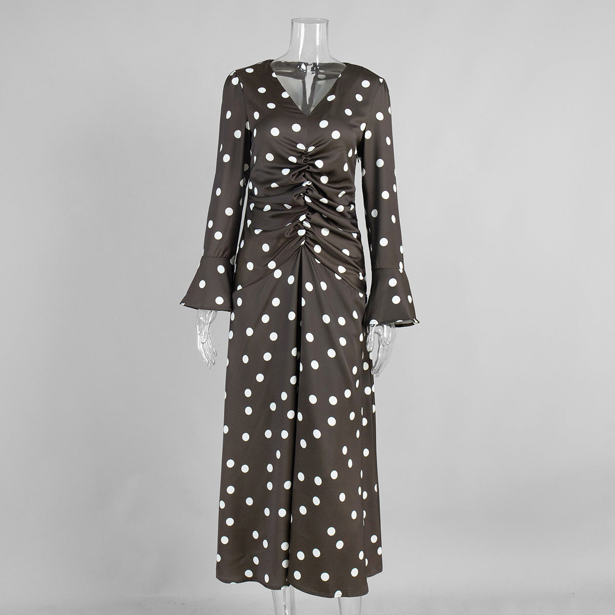 Women's Polka Dot Long Sleeve Summer Pleating Flared Sleeves Dress