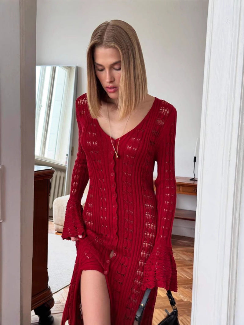 Women's Hot Long Knitted Design Ruffled Idle Style Outer Cardigans