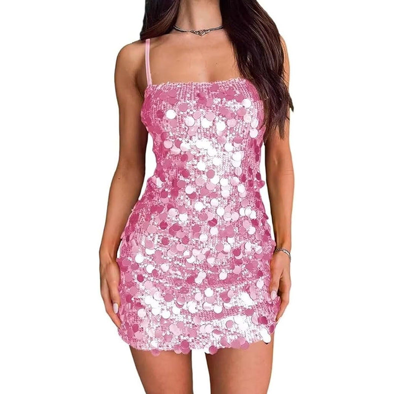 Women's Sequin Sling Banquet Party Hot Backless Dress