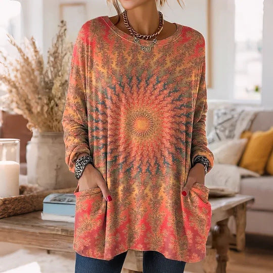 Women's Printed Casual Round Neck Long Sleeve Women's T-shirt