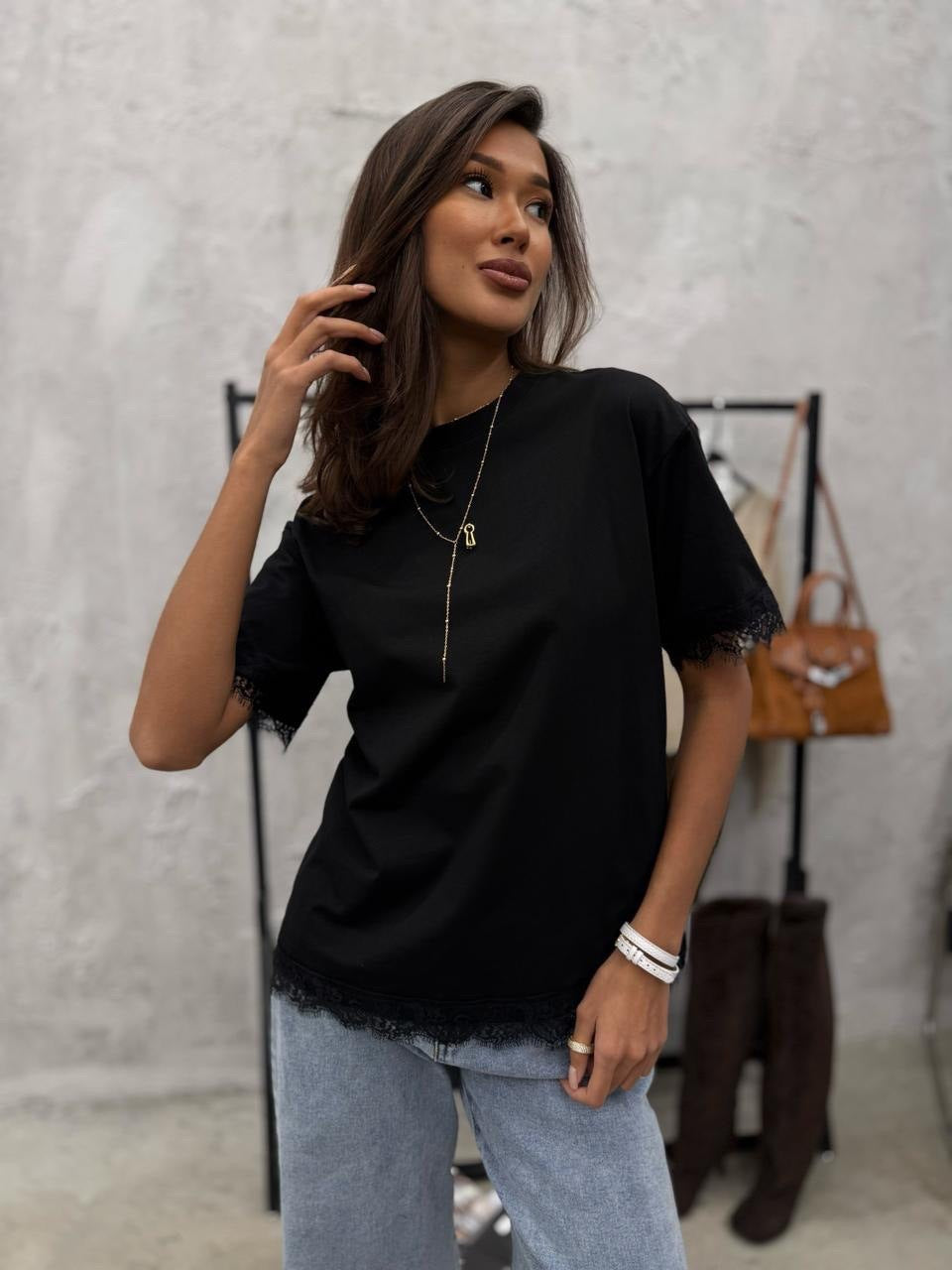 Women's Lace Small Design Patchwork Soft High Sense Women's T-shirt