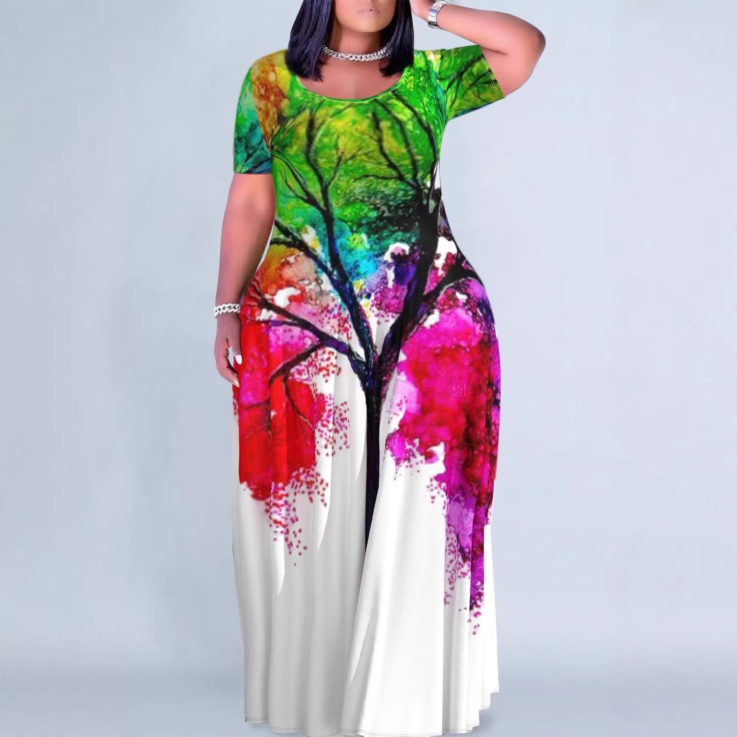 Women's Floral Print Round Neck Exotic Vacation Style Dress