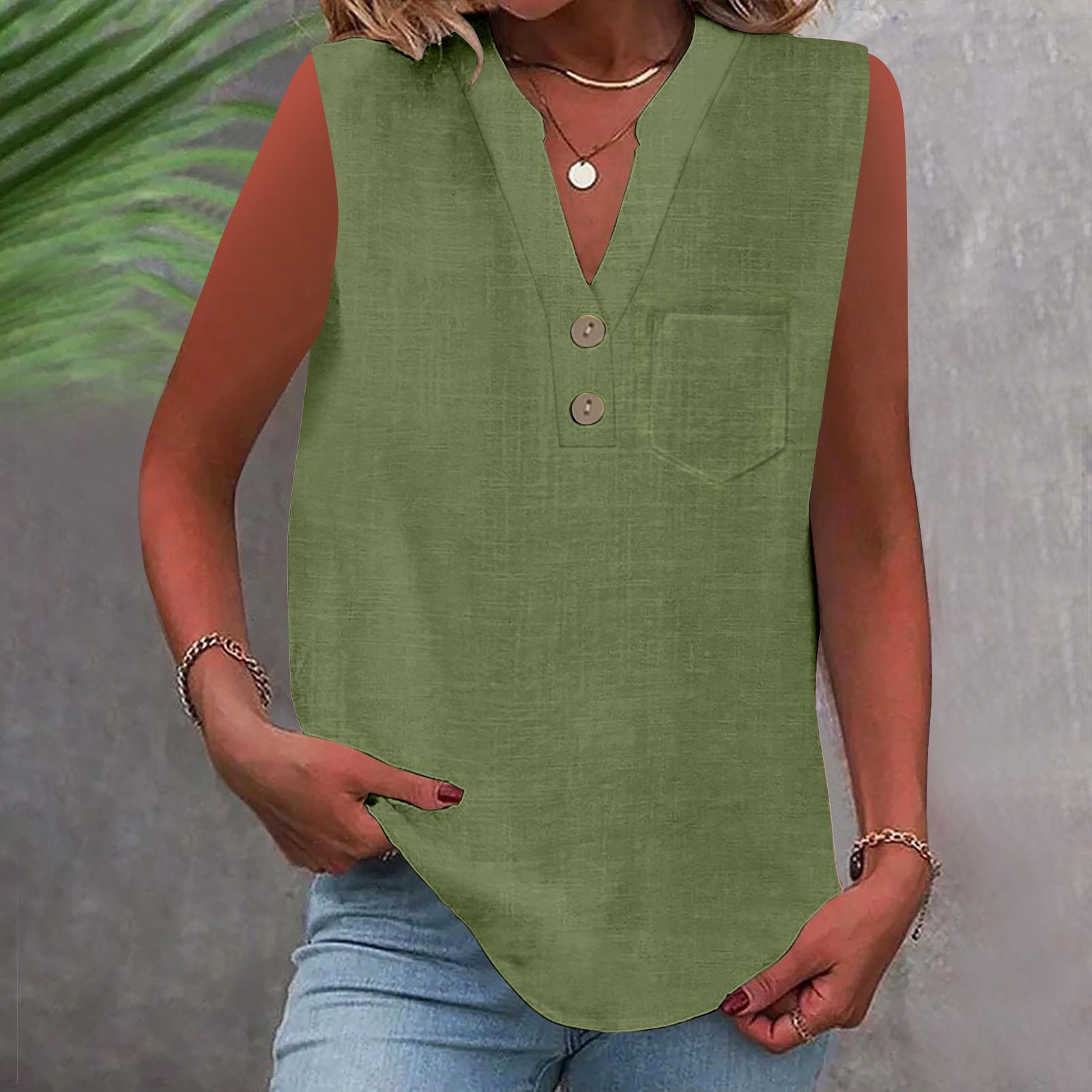 Women's Large Loose Slub Cotton Pocket Idle Tops