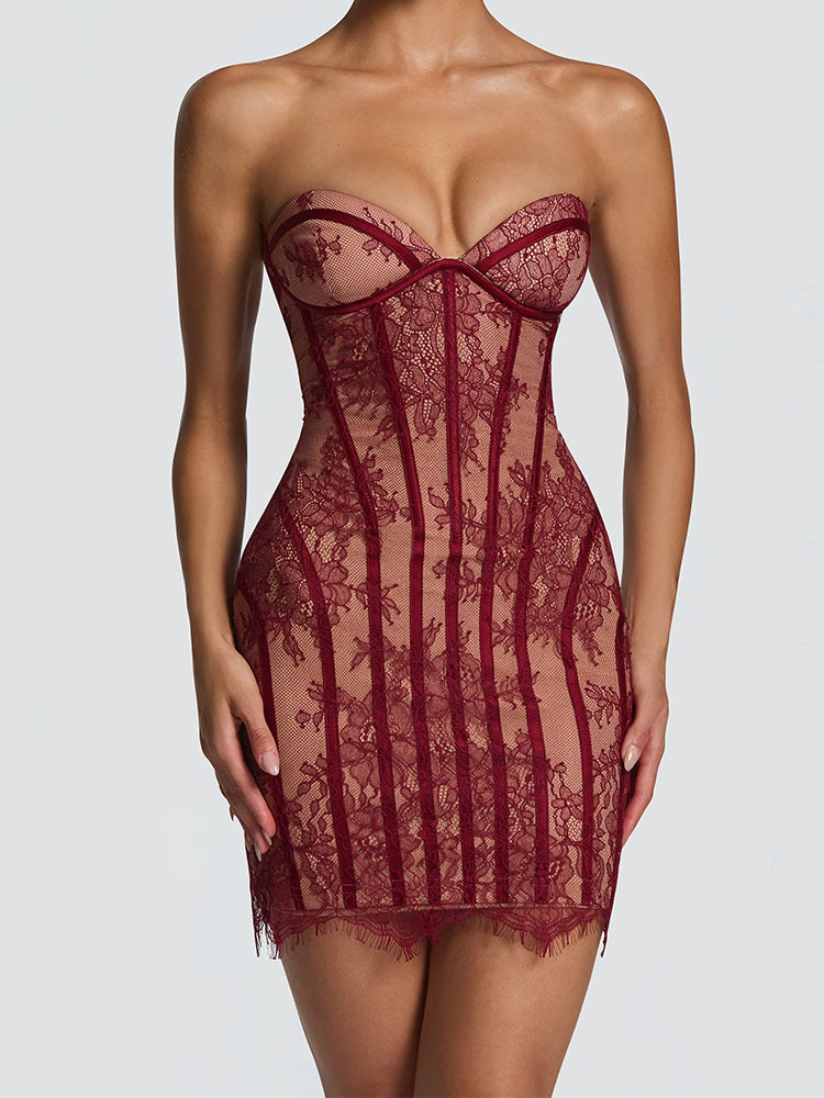 Women's Hot Tube Backless Sheath Lace Striped Dress