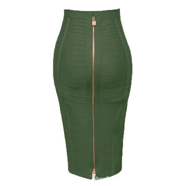Color Bandage Striped Zipper Double Open Sexy High Waist Skirts
