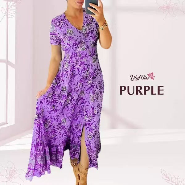 Women's High Elastic Printed Seaside Style Dress