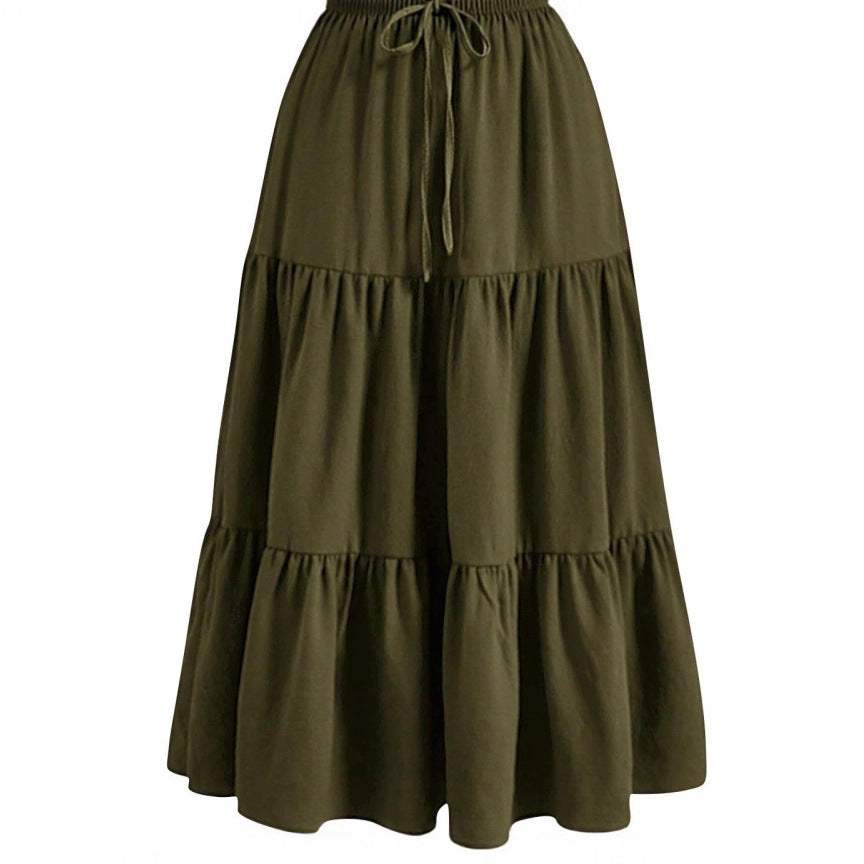 Solid Color Stitching Ruffle Elastic Pocket Skirts