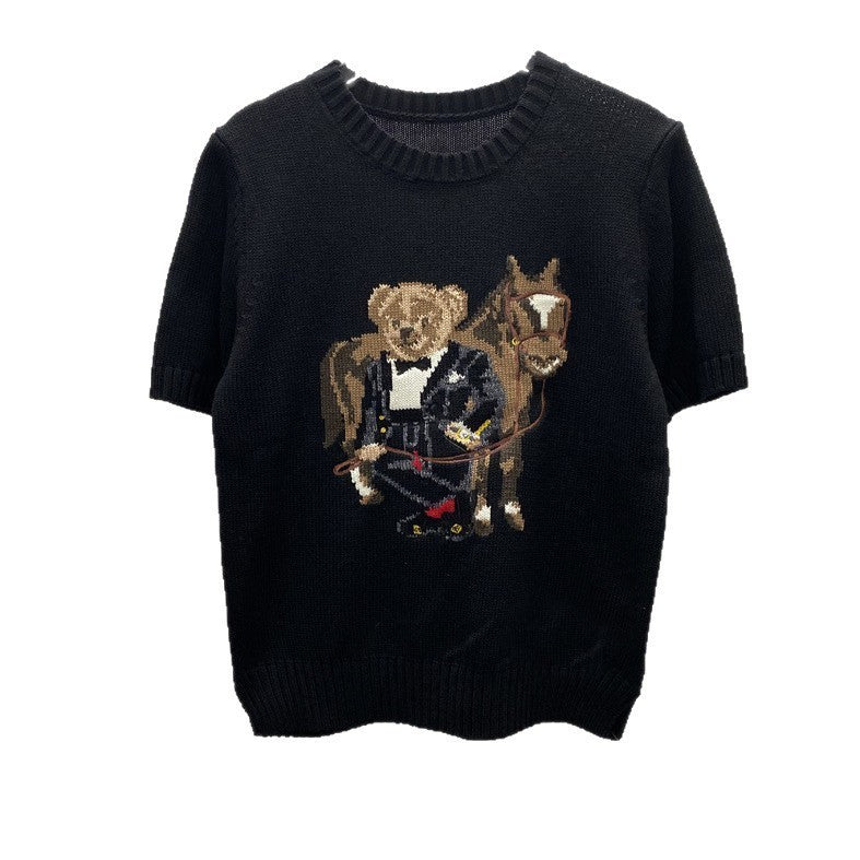 Women's High Quality Cartoon Jacquard Bear Sleeve Shorts