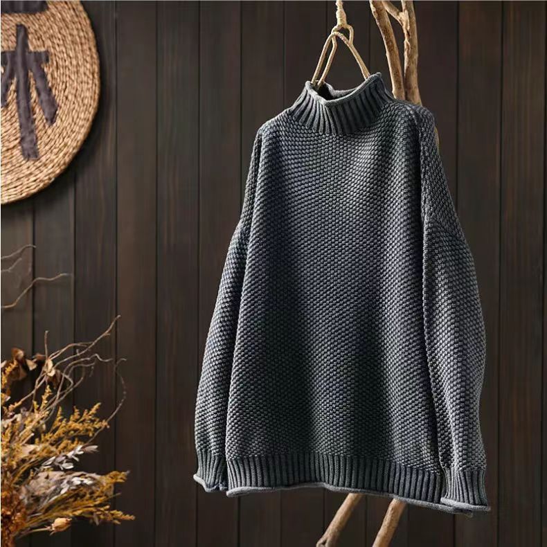 Women's Mock Neck Loose Pullover Large Long Women's Sweater