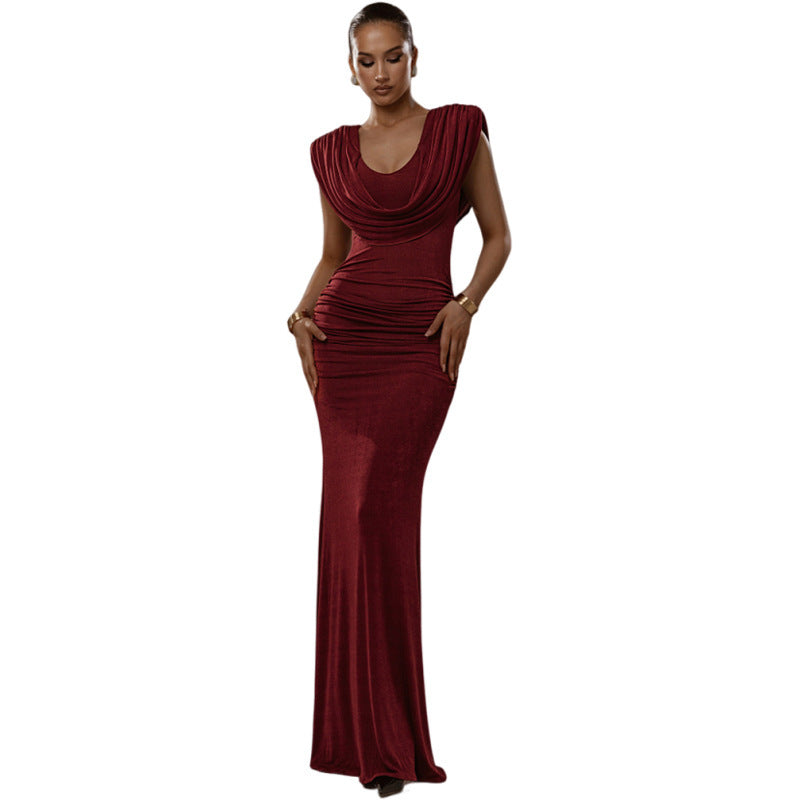 Women's Solid Color Elegant Fitted Waist Pleated Clothing