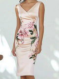 Women's Flower Digital Printing Brace Sleeveless Hip Back Dress