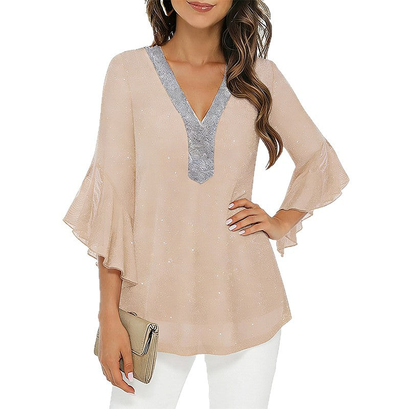Stylish Spring Wear Sequined Pullover Shirt Blouse