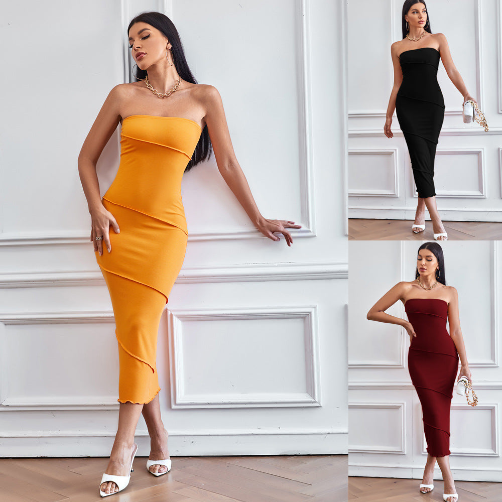 Sexy Tube Sheath Solid Color Beach Tops