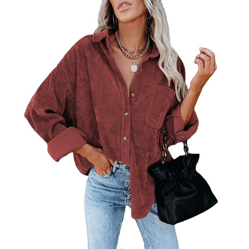 Durable Women's Loose Leisure Corduroy Shirt Blouse