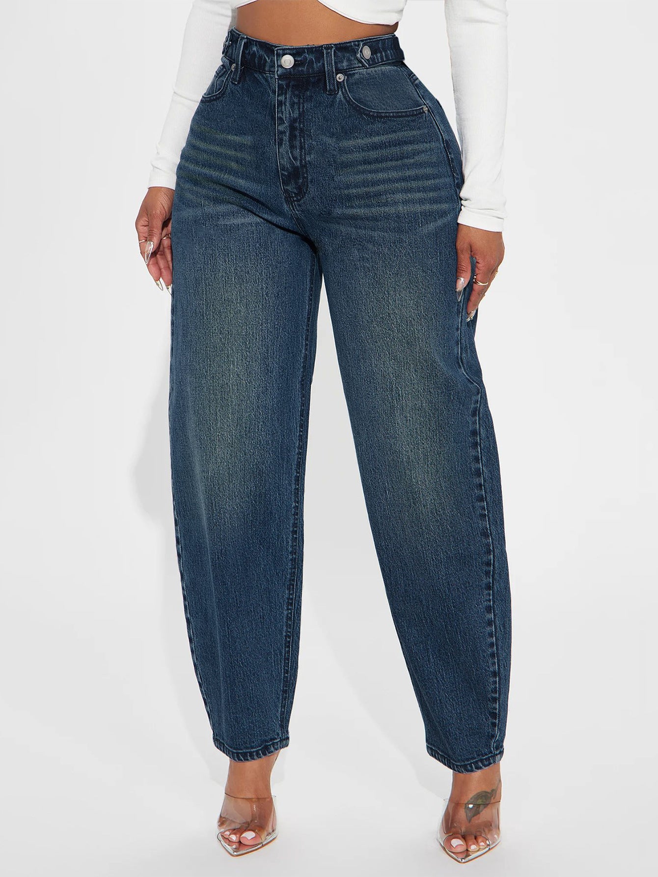 Women's Design Sense Retro Lantern Washed Blue Women's Jeans