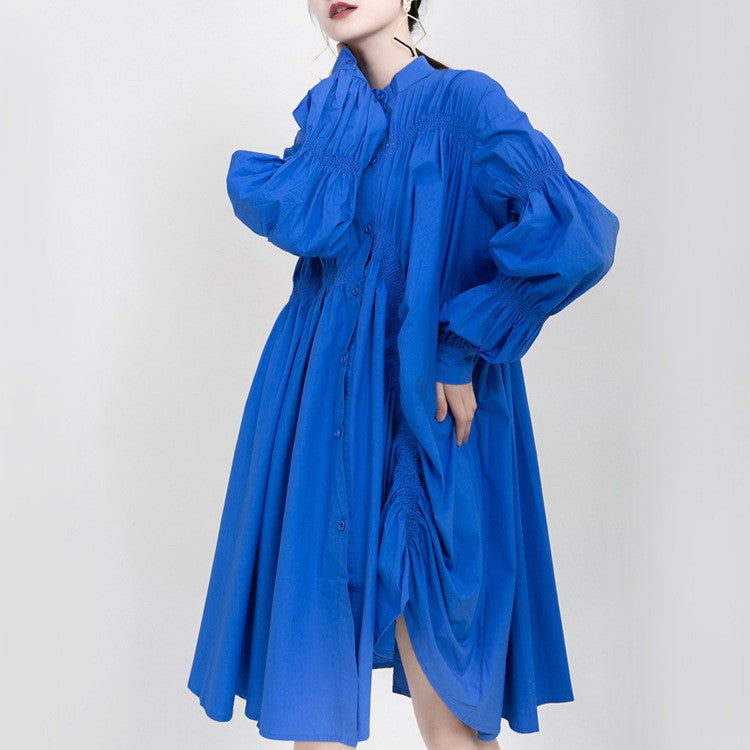 Fashion Fashionmonger Irregular Pleating Lantern Sleeve Large Swing Dress