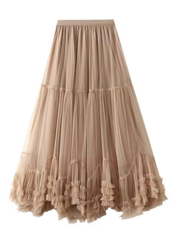 Large Swing Design Sense Mesh High Waist Figure Skirt
